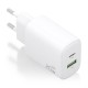 Cargador GaN 20W, 1xUSB-C PD3.0, 1xUSB-A QC3.0, Blanco